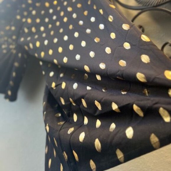 Gold Dot Black Long Sleeve Blouse By C+D+M Collection XL flare sleeve - Picture 10 of 14